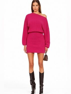 REVOLVE The Sei Off Shoulder Sweater Mini Dress Raspberry Blossom Pink Small